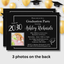 Elegante Schwarz-weiße 4-Foto-Graduierungspartei