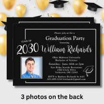 Elegante Schwarz-weiße 4-Foto-Graduierungspartei