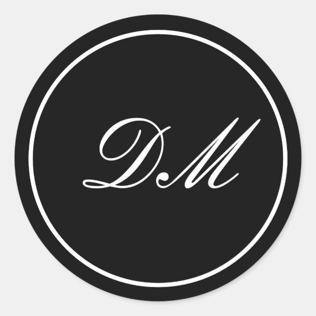 Elegante Schwarz-weiße Anpassen von Monogramm-Stic Runder Aufkleber (Vorderseite)