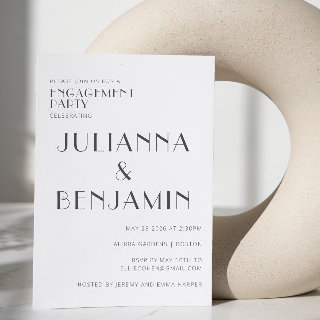 Elegante Schwarz-weiße Art Deco Engagement Einladung (Von Creator hochgeladen)