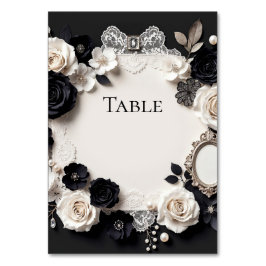 Elegante schwarz-weiße Blumen-Hochzeitstischkarte Tischnummer