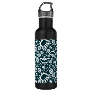 Elegante Schwarz-weiße Blumen Trinkflasche