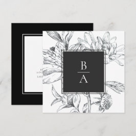 Elegante Schwarz-weiße Botanische Blumenhochzeit Einladung