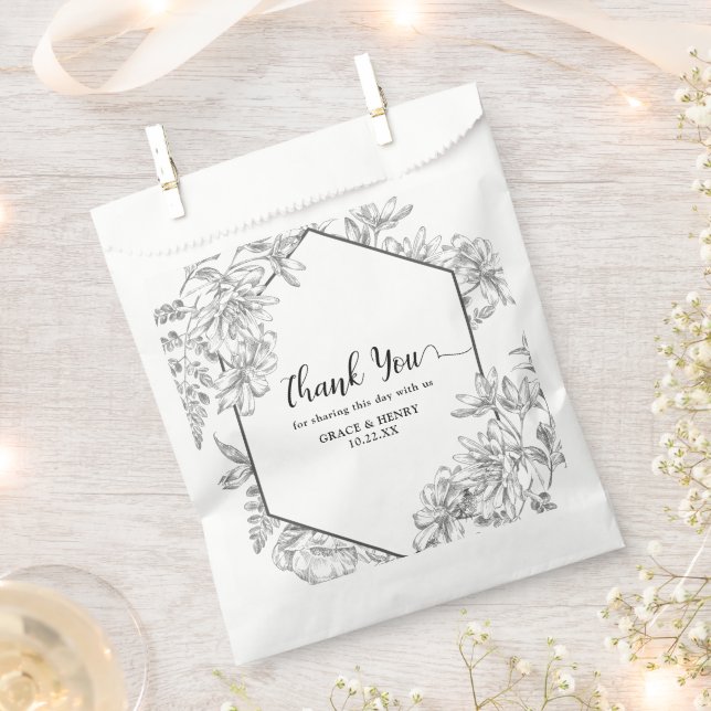 Elegante Schwarz-weiße botanische Dankbarkeit Hoch Geschenktütchen (Ausgeschnitten)