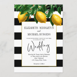 Elegante Schwarz-weiße botanische Hochzeit Einladung