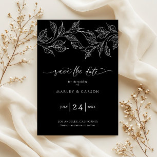 Elegante schwarz-weiße botanische Hochzeit Save The Date