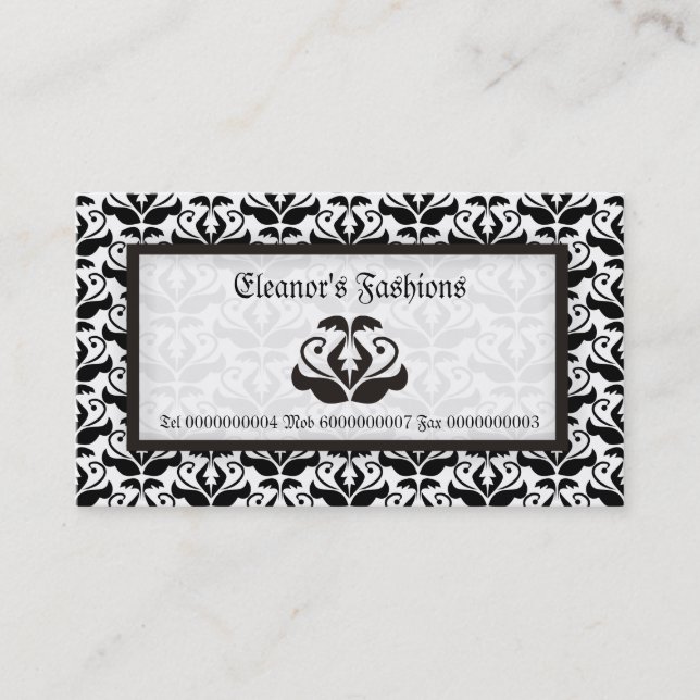Elegante Schwarz-weiße Damask-Visitenkarten Visitenkarte (Vorderseite)