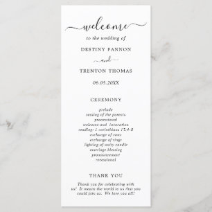 Elegante schwarz-weiße einfache Hochzeit Programm