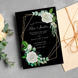 Elegante Schwarz-weiße Floral Watercolor Boho Hoch Einladung