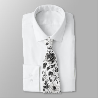 Elegante schwarz-weiße Floralmuster-Krawatte Krawatte