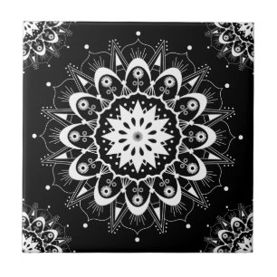Elegante Schwarz-weiße geometrische Mandala Fliese