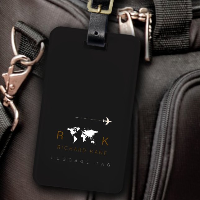 Elegante schwarz-weiße Gepäckkennung mit Namen Gepäckanhänger (Von Creator hochgeladen)