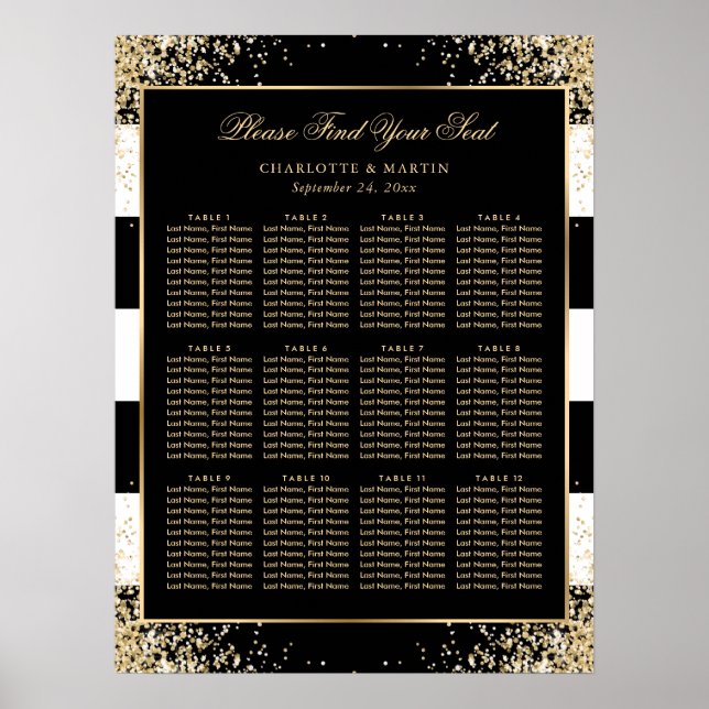 Elegante Schwarz-weiße Golddecke für Hochzeiten 12 Poster (Vorne)