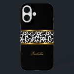 Elegante Schwarz-weiße Goldkühe iPhone 16 Hülle<br><div class="desc">Elegante,  klassische Schwarz-weiße Kuh. Name Initials Glitzer hinzufügen (Achtung,  das Bild wird dunkler auf Fall erscheinen) Fabulous Produkt für Frauen,  Mädchen,  Zizzago erstellt dieses Design BITTE BEACHTEN Sie alle flachen Bilder! Sie haben KEINEN echten Glitzer,  Diamanten Juwelen oder echte Bögen!!</div>