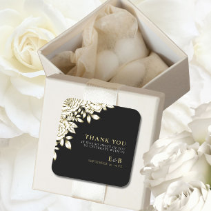 Elegante Schwarz-weiße Goldmedaille-Hochzeit Quadratischer Aufkleber