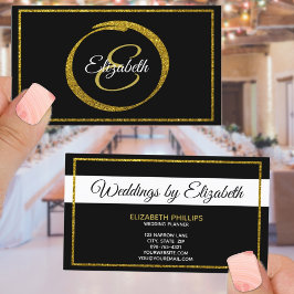 Elegante Schwarz-weiße Goldmonogramm-Vorlage Visitenkarte