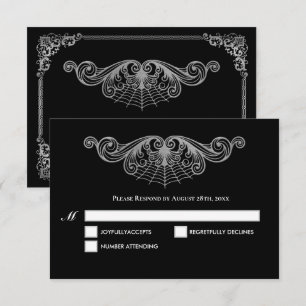Elegante schwarz-weiße gotische Hochzeits-RSVP-Kar RSVP Karte