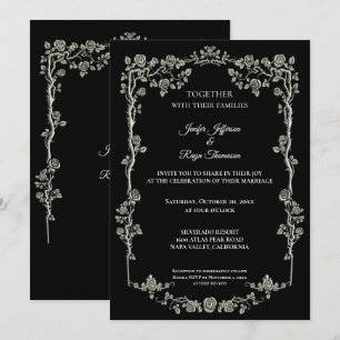Elegante schwarz-weiße gotische Hochzeitseinladung Einladung