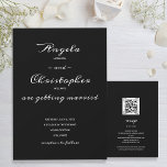 Elegante Schwarz-weiße Hochzeit in einer Einladung<br><div class="desc">Elegante Schwarz-Weiß-Einladungen für Hochzeitsfeiern mit Ihren Einladungsdetails auf der Vorderseite und Ihren UAWG-Details und QR-Code auf Ihrer Hochzeitswebsite auf der Rückseite für die Gäste, um einfach zu Ihrer Website für mehr Details zu gelangen. Achten Sie darauf, Ihre Bestellung zu verdoppeln, bevor Sie sie Ihrem Warenkorb hinzufügen, da das, was Sie...</div>