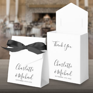 Elegante Schwarz-Weiße Hochzeitsgunstbox mit Schri Geschenkschachtel