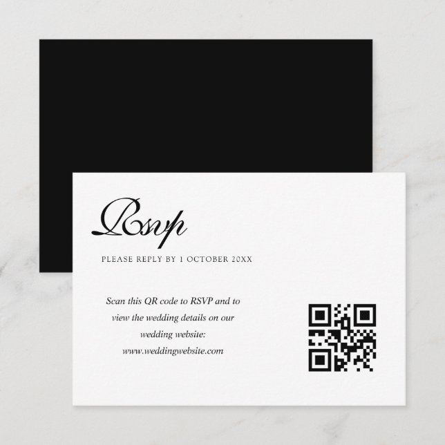 elegante schwarz-weiße Hochzeitskarte QR-Code rsvp (Vorne/Hinten)