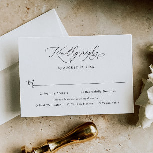 Elegante schwarz-weiße Hochzeitsmenü-Optionen RSVP Karte