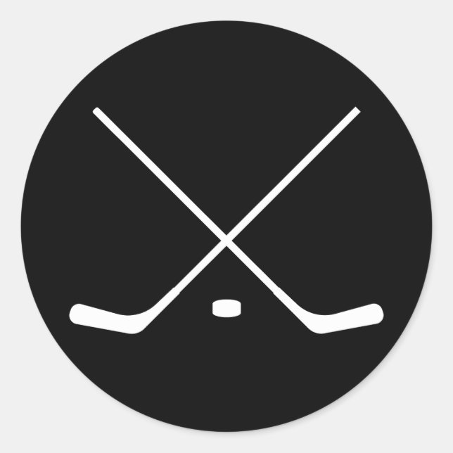 Elegante schwarz-weiße Hockey Sticks und Puck Runder Aufkleber (Vorderseite)