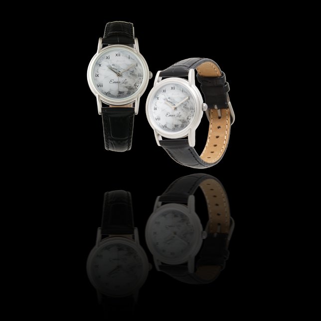 Elegante Schwarz-weiße Imitate Marble Custom Armbanduhr (Von Creator hochgeladen)