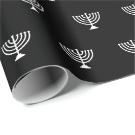 Elegante schwarz-weiße jüdische Menorah Hanukkah Geschenkpapier