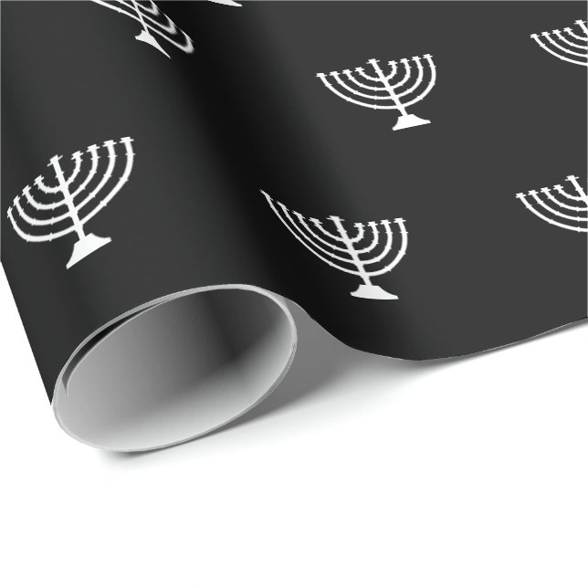 Elegante schwarz-weiße jüdische Menorah Hanukkah Geschenkpapier (Rolleneckpunkt)