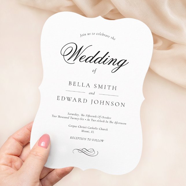 Elegante Schwarz-weiße Kalligraphie-Hochzeit Einladung (Von Creator hochgeladen)