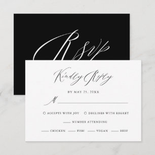 Elegante Schwarz-weiße Kalligraphie Hochzeit RSVP Karte