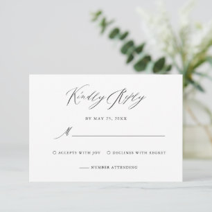 Elegante Schwarz-weiße Kalligraphie-Hochzeit RSVP Karte