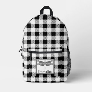 Elegante Schwarz-weiße karierte Gingham-Libelle Bedruckter Rucksack
