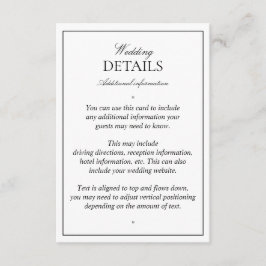 Elegante Schwarz-weiße, klassische Skriptdetails Begleitkarte
