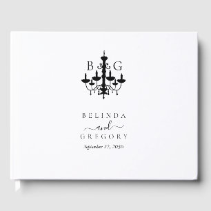 Elegante Schwarz-weiße Kronleuchter Monogram Weddi Gästebuch