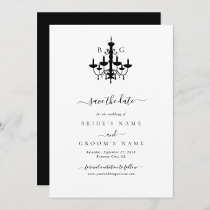 Elegante Schwarz-weiße Kronleuchter Monogram Weddi Save The Date