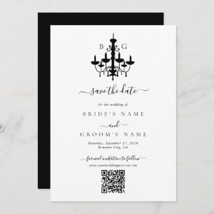 Elegante Schwarz-weiße Kronleuchter Monogram Weddi Save The Date