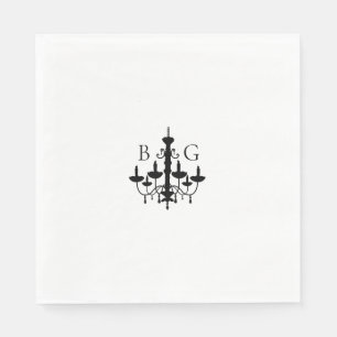 Elegante Schwarz-weiße Kronleuchter Monogram Weddi Serviette
