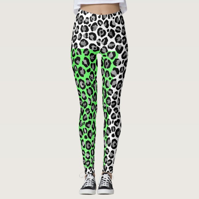 Elegante Schwarz-weiße Leopard-Tierwerbung Leggings (Vorderseite)