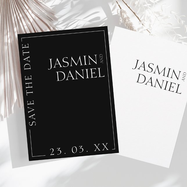 Elegante Schwarz-weiße Minimale Typografie Hochzei Save The Date (Von Creator hochgeladen)