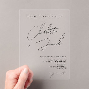 Elegante Schwarz-weiße Minimalistisch zeitlose Hoc Acryleinladungen