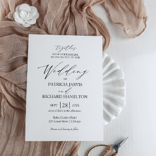Elegante Schwarz-Weiße Minimalistische Hochzeit Einladung