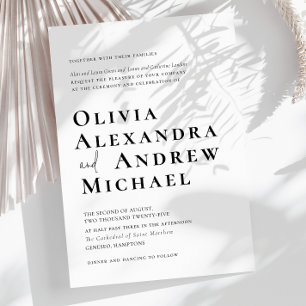 Elegante Schwarz-weiße Minimalistische Skripthochz Einladung