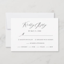 Elegante Schwarz-weiße moderne Skripthochzeit RSVP Karte