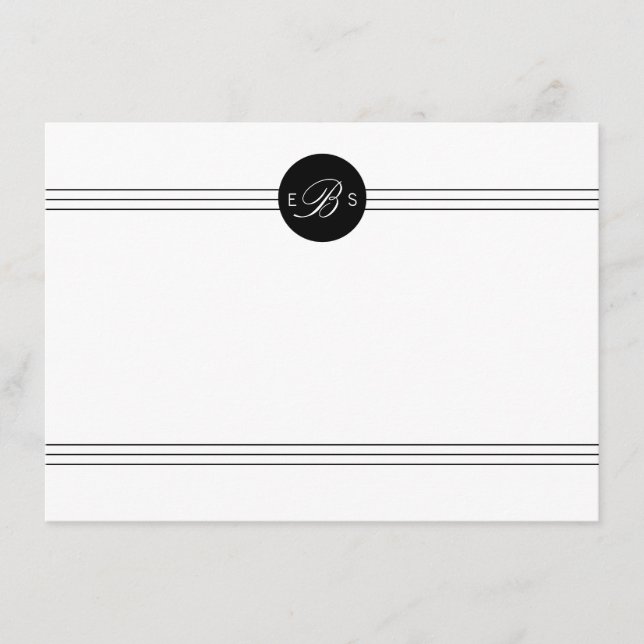 Elegante Schwarz-weiße Monogram Custom Stationery Mitteilungskarte (Vorderseite)