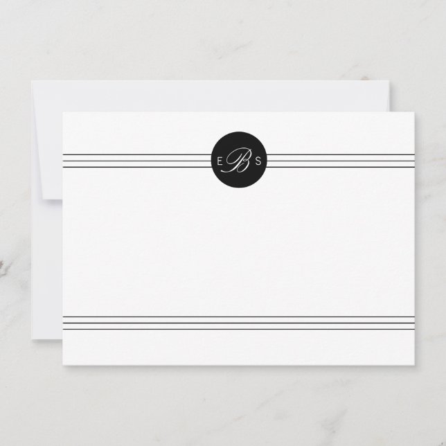 Elegante Schwarz-weiße Monogram Custom Stationery Mitteilungskarte (Vorderseite)