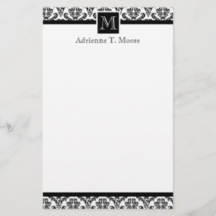 Elegante Schwarz-weiße Monogramm-Anfangsstadium Briefpapier