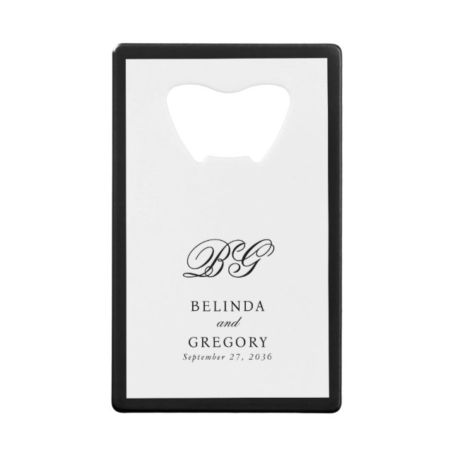 Elegante Schwarz-weiße Monogramm-Gastgeschenk Hoch Geldbeutel Flaschenöffner (Vorderseite)