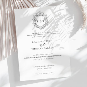 Elegante Schwarz-weiße Monogramm-Kalligrafie-Hochz Einladung